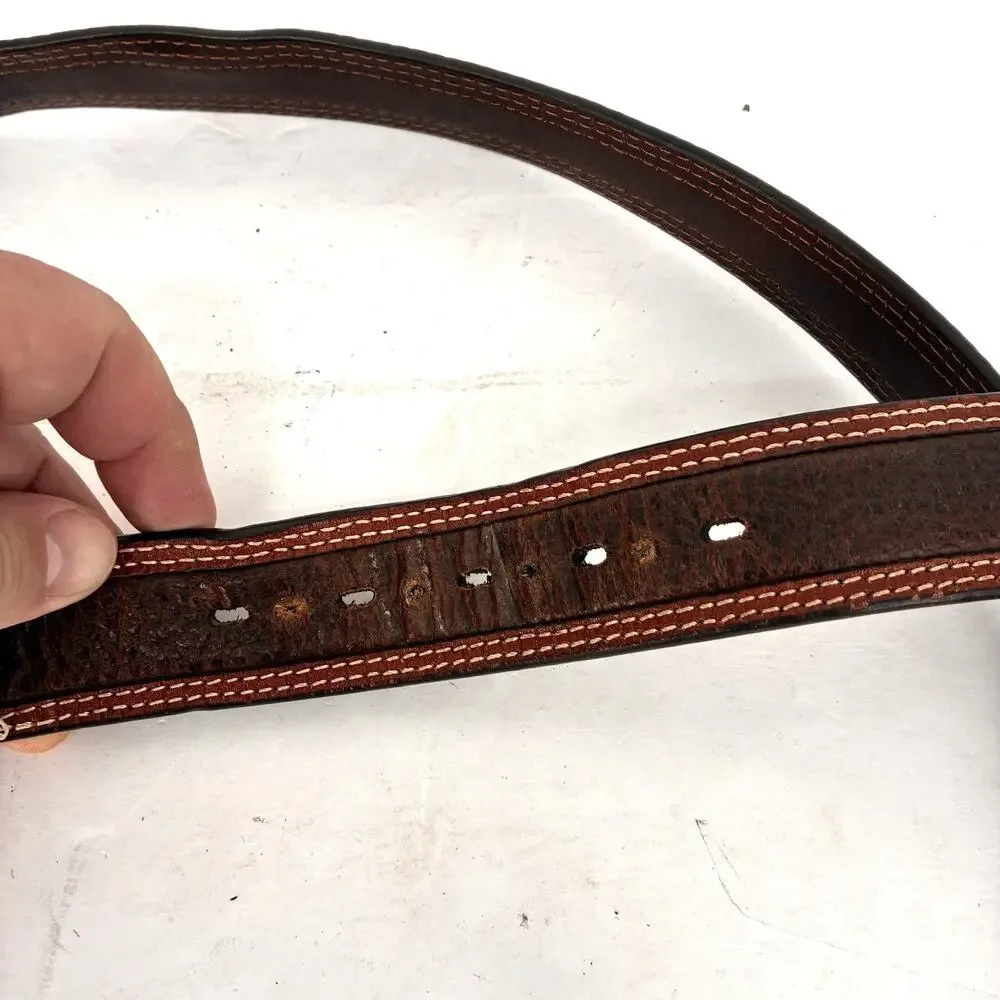 Ariat Brown Leather Western Belt Mens Size 36 Two Tone Stitching No Buckle